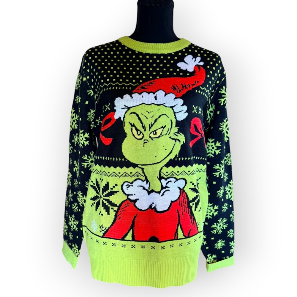 Dr Seuss The Grinch Ugly Christmas Sweater M Holiday Knit Goblincore Cyber Y2K